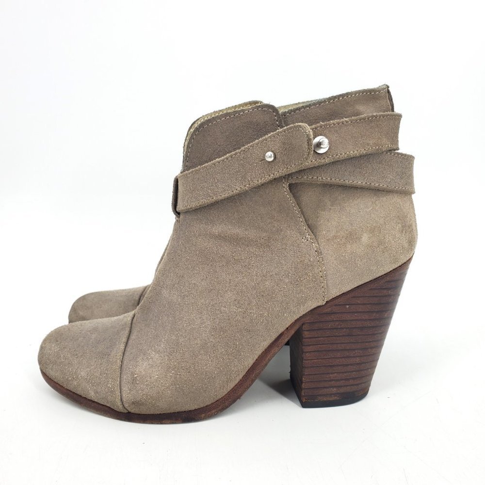 Rag & Bone Harrow Taupe Tan Suede Stacked‎ Heel Ankle Boots Size 36 6 US - Picture 2 of 9